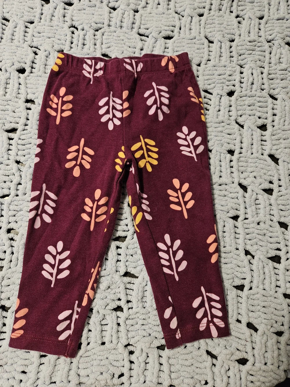 Kids Bottoms - Burgundy Leaf Print Leggings (4-Pack)